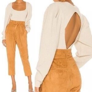 Free People Saffron Top Open Back Cozy Knit Pullover Sweater Oatmeal Beige